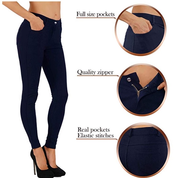 Yelete Pants - Women's Jean Look Buttery Soft Jeggings 01 navy